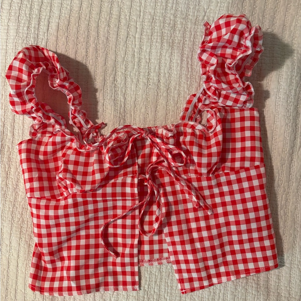SHEIN Red and White Gingham Top